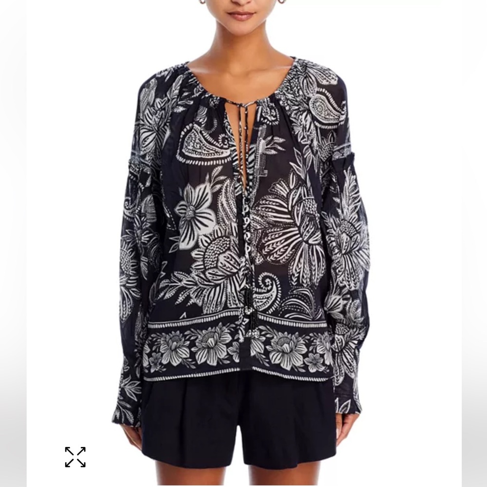 Farm Rio Paisley Bloom Black and White Floral Women's Top Size S